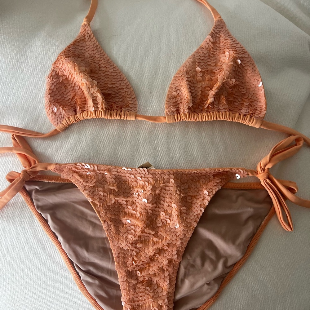 Sequin Bikini Set in Peach